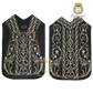 Emblematik by Pasamanerias y Bordados black silk Roman chasuble featuring intricate silver floral embroidery