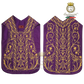 Emblematik by Pasamanerias y Bordados purple silk Roman chasuble with intricate gold floral embroidery for clergy