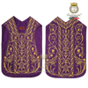Emblematik by Pasamanerias y Bordados purple silk Roman chasuble with intricate gold floral embroidery for clergy