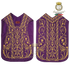 Emblematik by Pasamanerias y Bordados purple silk Roman chasuble with intricate gold floral embroidery for clergy