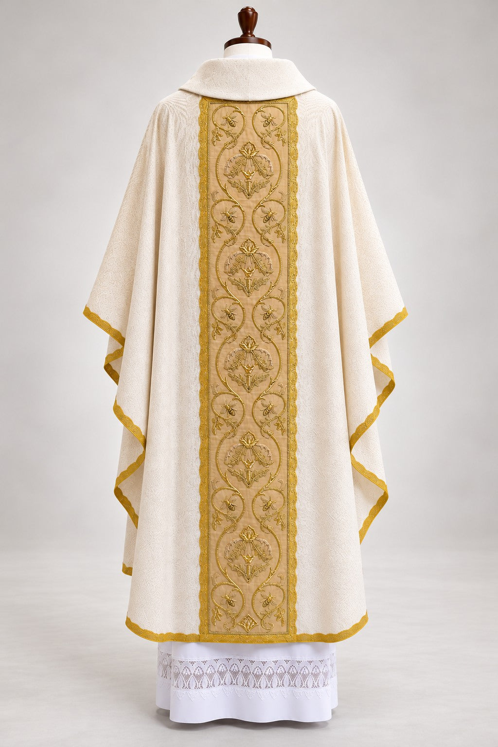 Ivory and gold embroidered liturgical chasuble back view