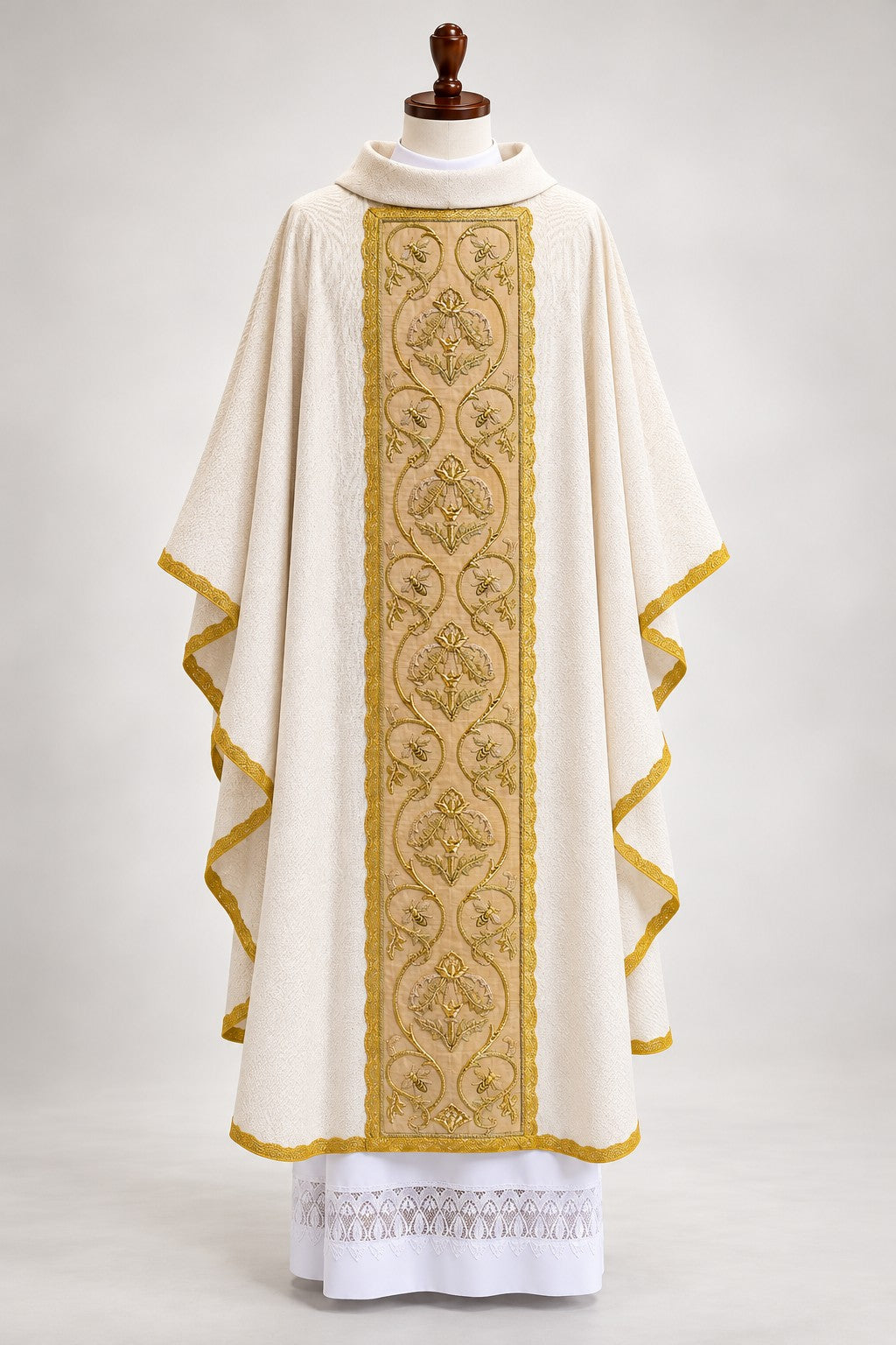 Ivory and gold embroidered liturgical chasuble front view